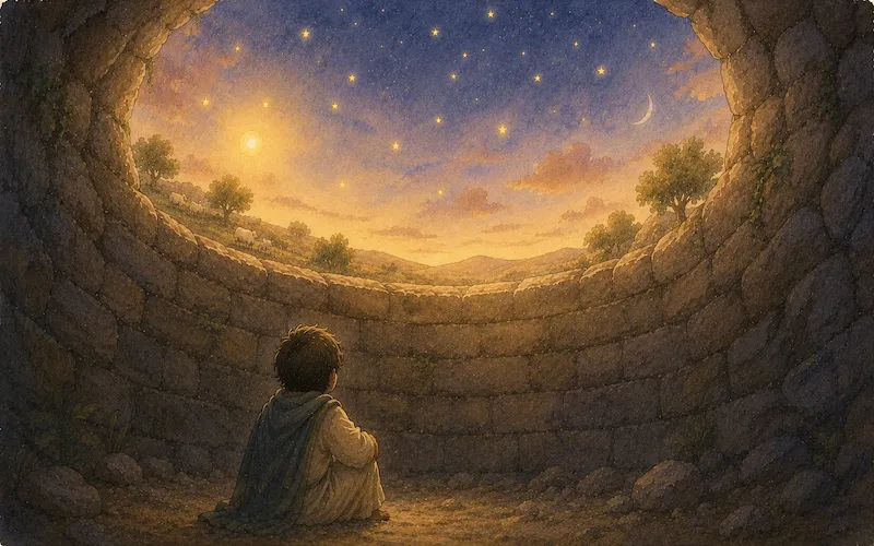 Prophet Yusuf as a young boy with a dream of stars