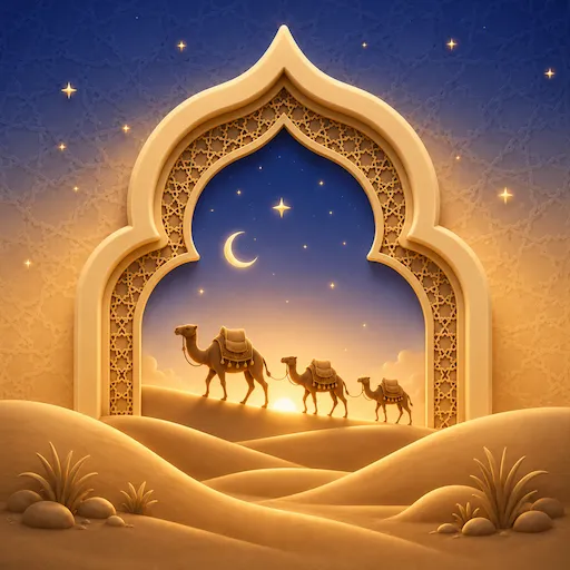 Illustration for Surah Quraysh, surah 106 of the Quran, about safe trade journeys